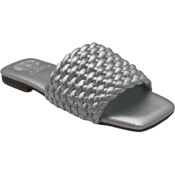 NWT Vince Camuto Leather Quilted Slide Sandals  Arissa Silver - Picture 4 of 4